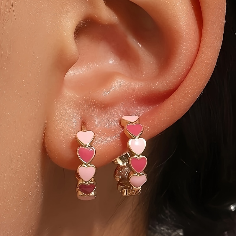 

Pretty Heart Design Hoop Earrings Alloy Jewelry Vintage Leisure Style Suitable For Women Daily Dating Ear Accessories