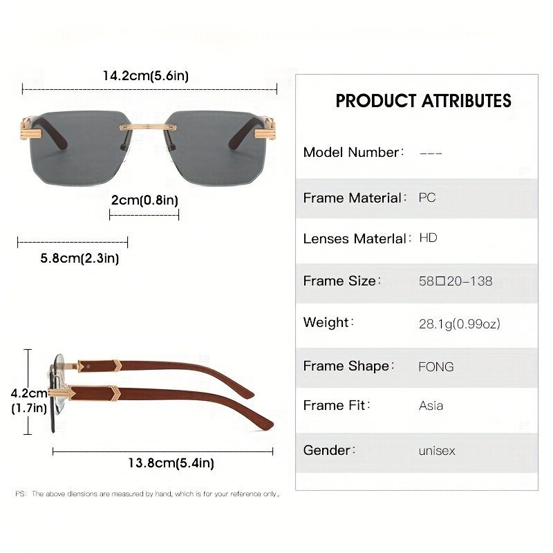 Square Rimless Sunglasses Gradient UV400 Sun Shades