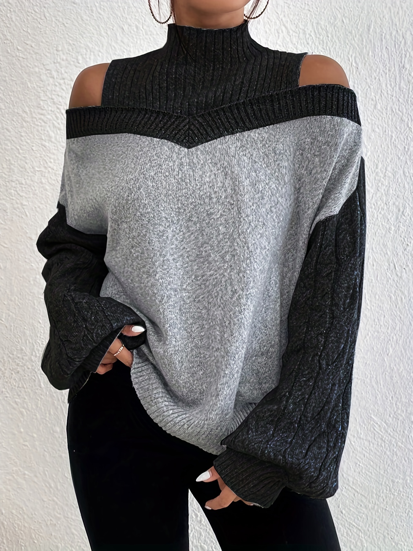 Black cold shoulder turtleneck clearance sweater