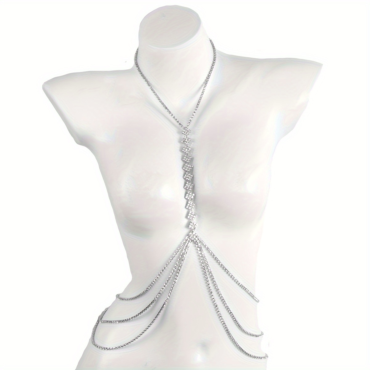 Inlaid Shiny White Rhinestone Crop Top Body Chain Sexy Body - Temu
