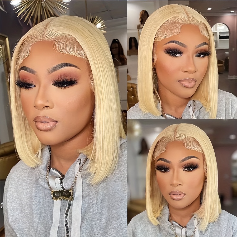 613 Blonde Bob Lace Wigs Straight 13x4 Lace Front Human Hair Temu