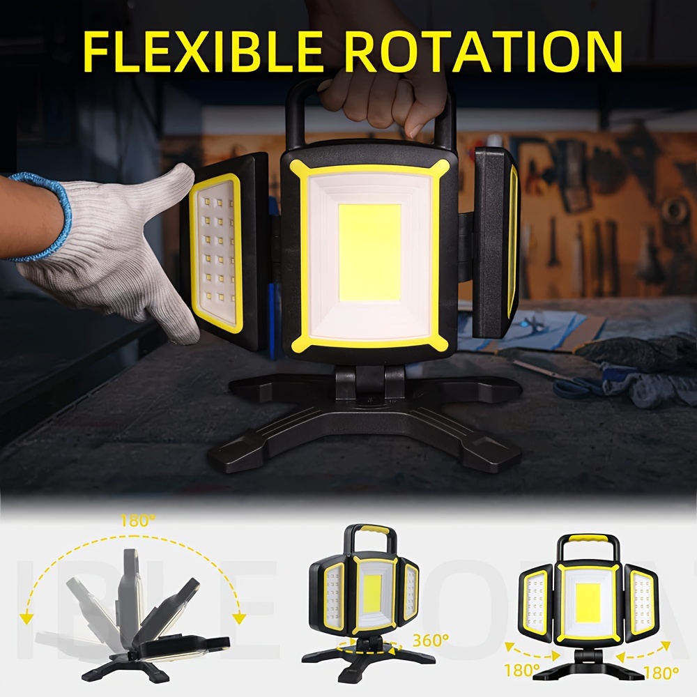 

1pc Rechargeable Work Light, 360° Rotating Led Waterproof Portable Cordless Job Site Light For Workshop, Garage, Camping