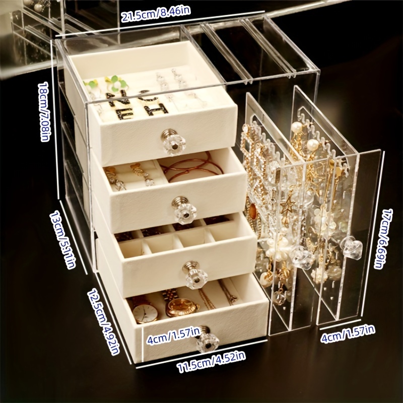 1pc drawer type jewelry storage rack transparent desktop earrings jewelry necklace storage display box dust proof jewelry hanger household multi functional storage organizer Product details 1