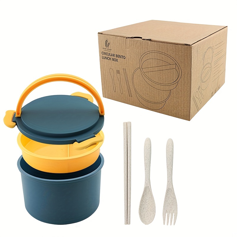 Wheat Straw Two Layer with Handle Microwavable Bento Lunch Box 1000ml