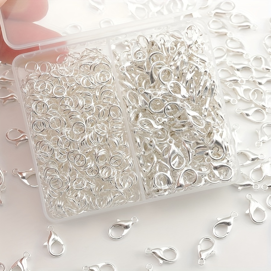 

350pcs/box Silver 12mm Lobster Clasp Single Loop Kit 300 Jump Rings Open Loop 50 Lobster Clasp Jewelry Necklace Bracelet Earrings Diy Jewelry Accessories Tools Parts Box Packaging