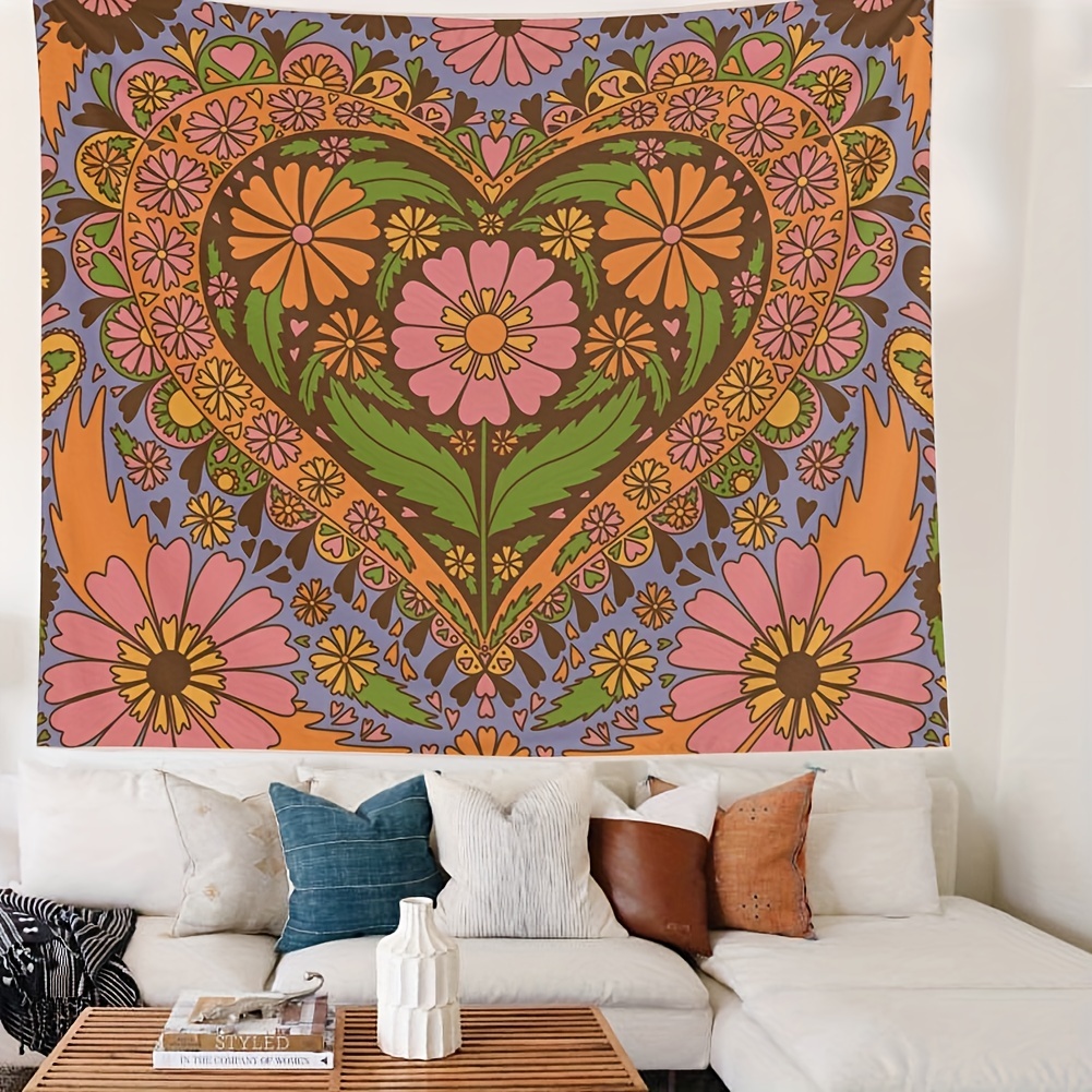 Vintage Floral Heart Tapestry Retro Wall Decor Polyester - Temu