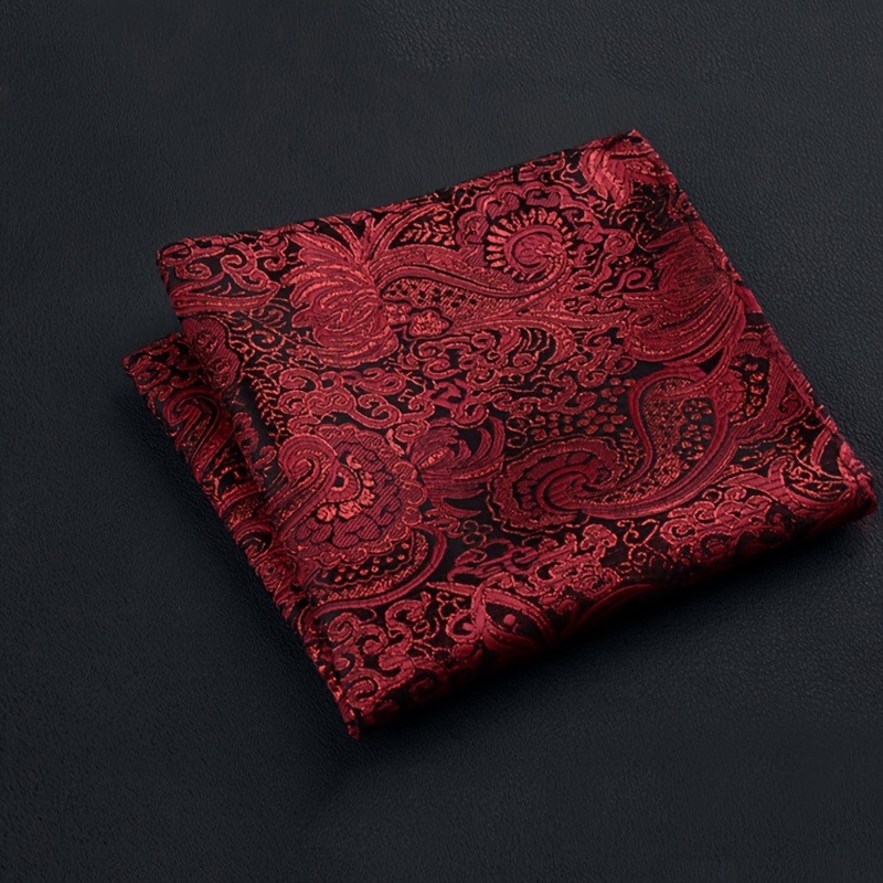 1pc Men's Fashion Suit Pocket Square - Vintage Embroidered Pattern, Polyester, Hand Washable