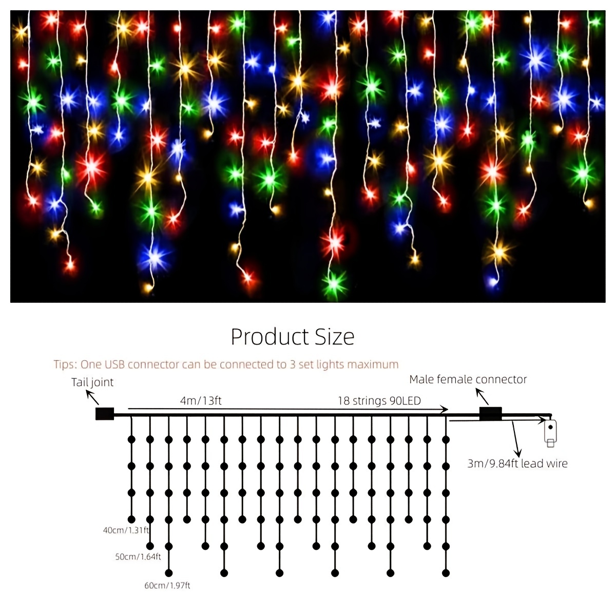 1 pack icicle christmas string lights waterproof usb plug fairy led icicle string lights string lights decorations for xmas indoor outdoor party home tree decor details 8