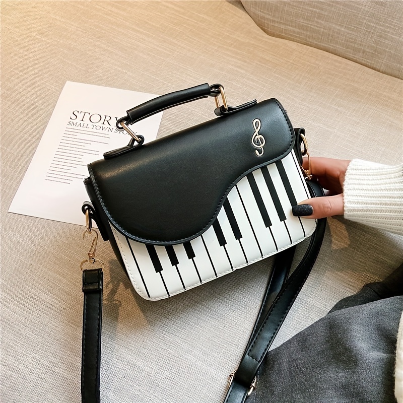 

Piano Shape Flap Shoulder Bag, Creative Pu Leather Portable Handbag, Detachable Strap Crossbody Novelty Bag