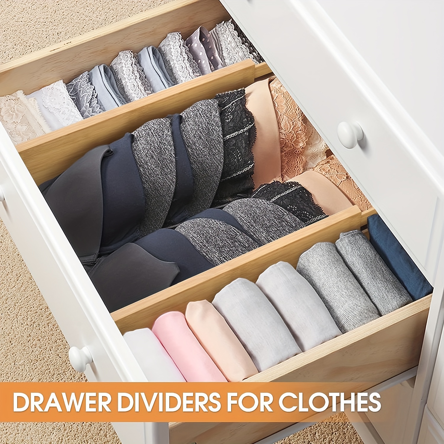 Craft Wood Adjustable Bamboo Drawer Dividers Organizers - Expandable Drawer