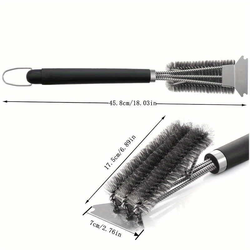 Safe/Clean Ceramic Nylon Grill Brush with Scraper - Metal Bristle