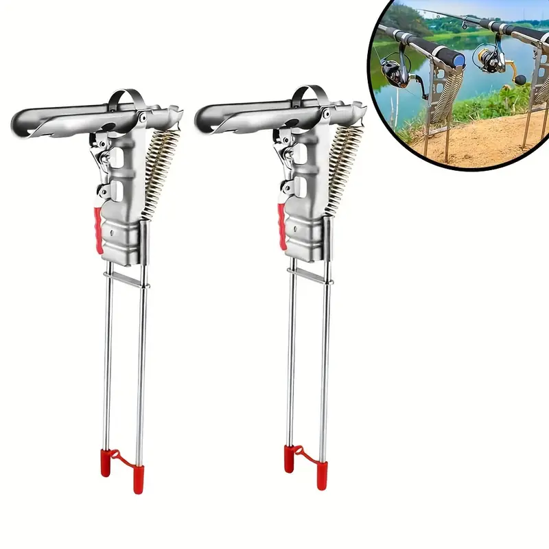 1pc Automatic Fishing Rod Holder, High Sensitivity Double Spring Ground  Fishing Rod Holder, Frosted Stainless Steel Holder