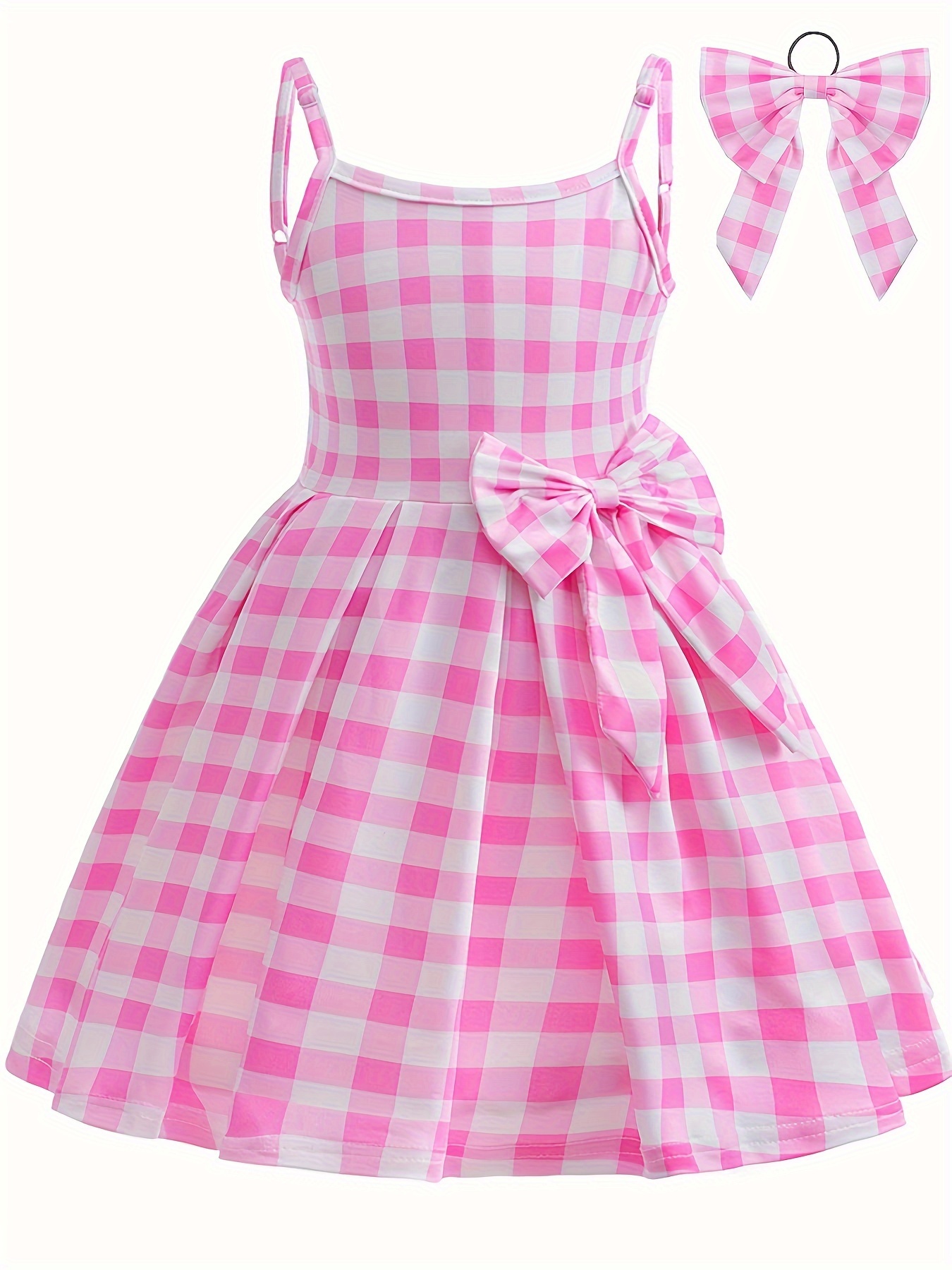 Girl's Princess Dress Bowknot Hair Tie Plaid Pattern Doll - Temu Canada