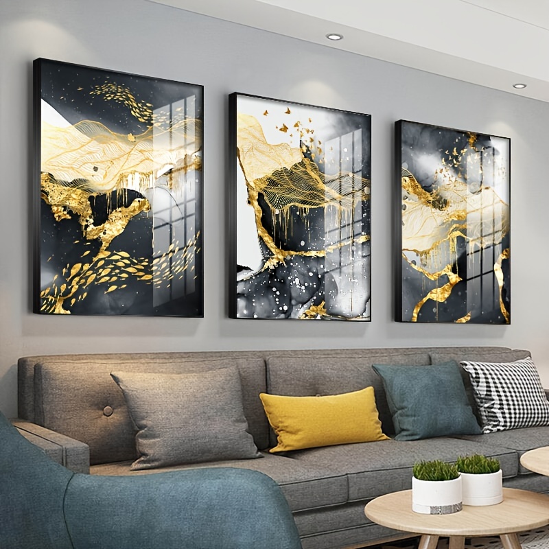 Contemporary Art Golden Black Abstract Canvas Print And Poster ...