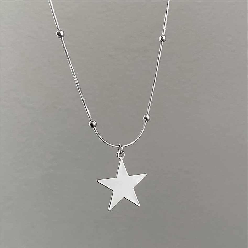 TEMU Collar Con Colgante De Estrella Chic Para Niñas - Acero De Titanio, Cadena De Clavícula A