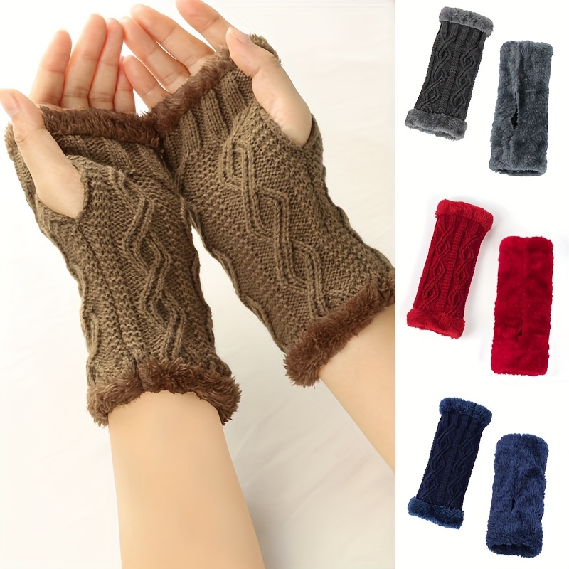 Girls Plus Velvet Thickened Plush Gloves Short Knitted - Temu