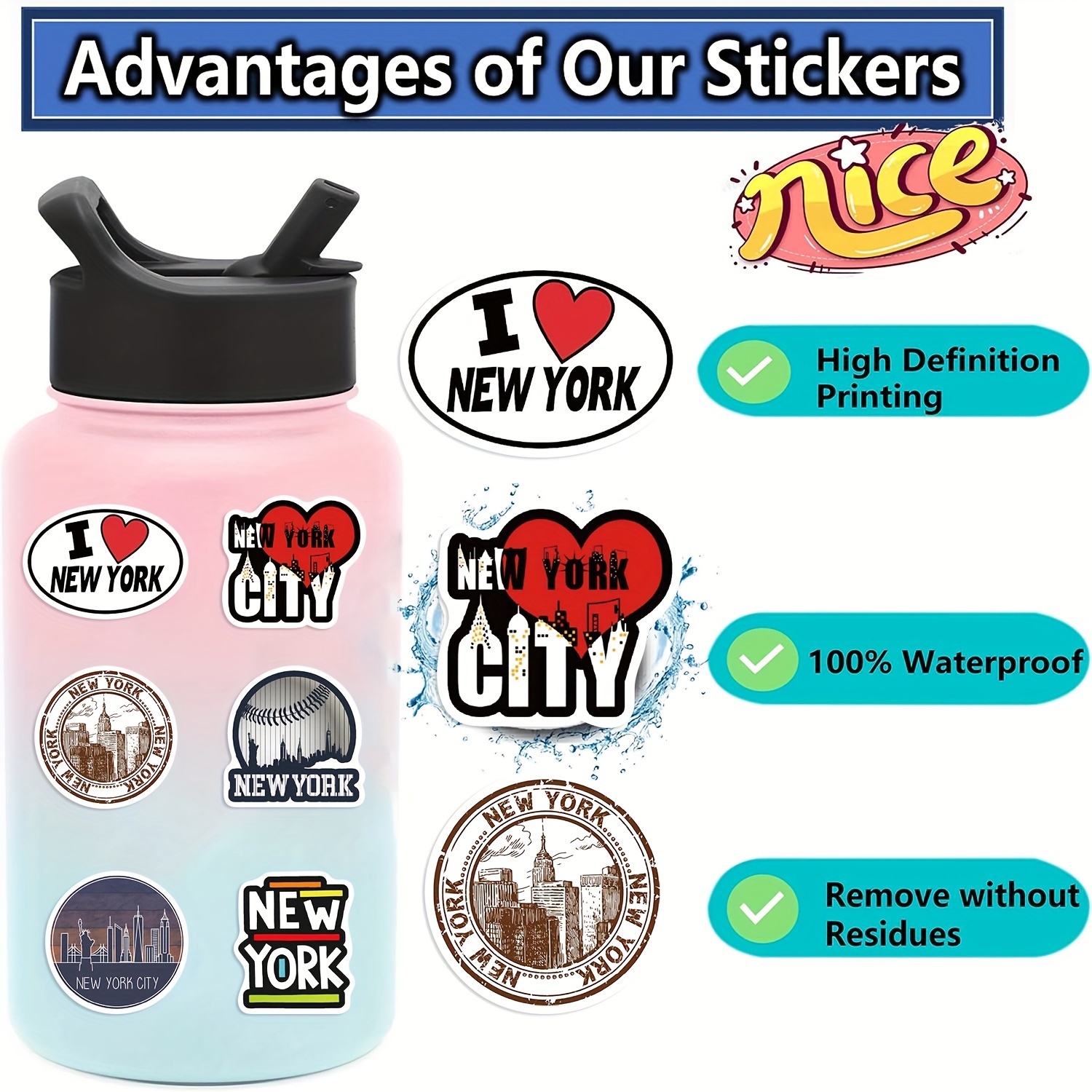 New York Stickers Aesthetic Waterproof Stickers vinyl - Temu