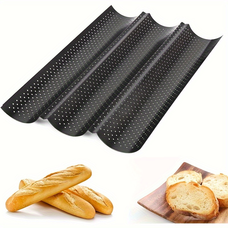 

1pc, Baguette Pan (15.1''x9.6''), 3 Loaves French Bread Pan, Carbon Steel Baking Loaf Mold, Oven Accessories, Baking Tools, Kitchen Gadgets, Kitchen Accessories