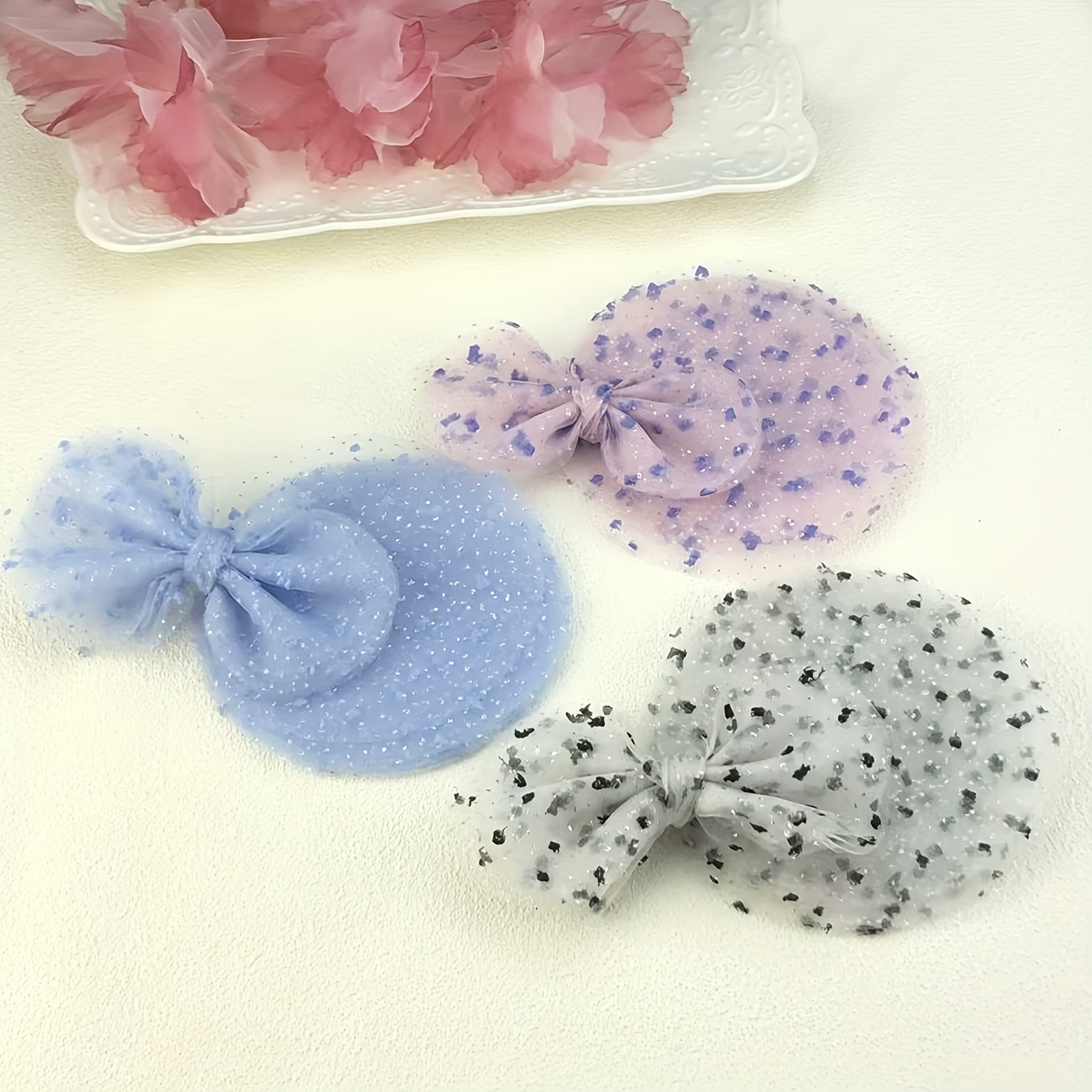 Floral Velvet Dot Mesh Fabric Round Bows Diy Making Kit Pre - Temu United  Arab Emirates