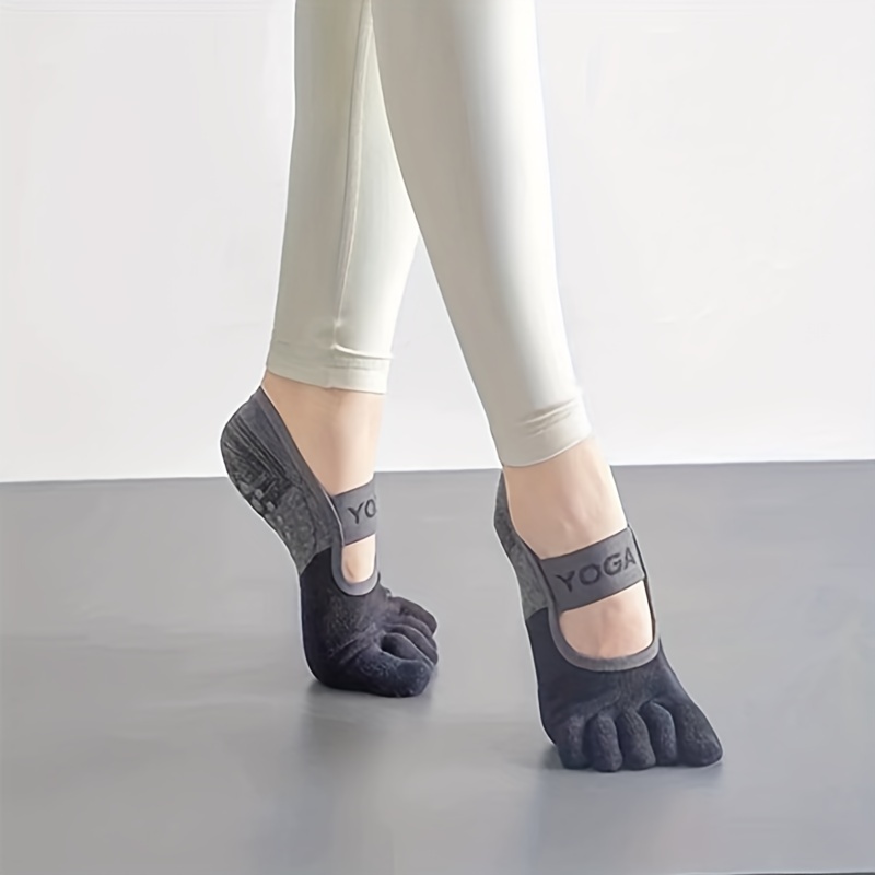 Calcetines yoga con dedos teosox ankle gris con rombos