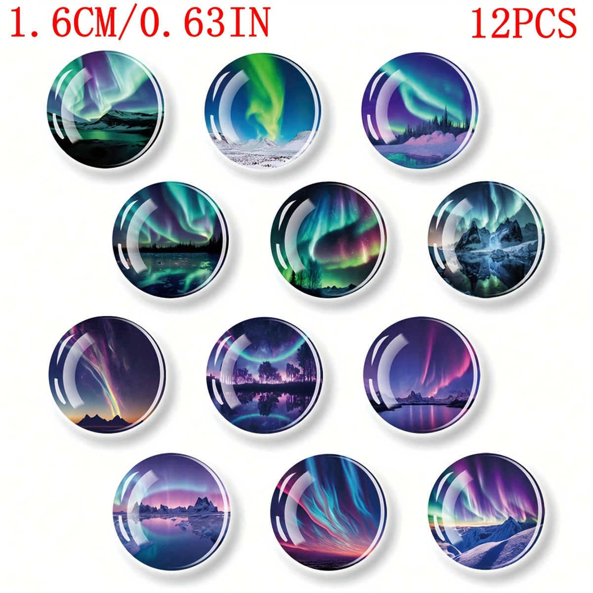 TEMU Set Of 12 Glass Cabochons With An Aurora Design, Available In Sizes 25mm, 20mm, And 16mm, Jewelry Crafting
