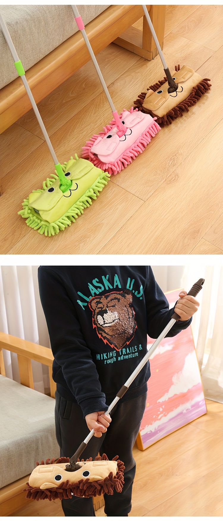 1pc cute cartoon mop small cleaning mop mini mop mop toys floor mopping toys portable mop wet and dry use for   cleaning supplies cleaning tool back to school supplies details 8