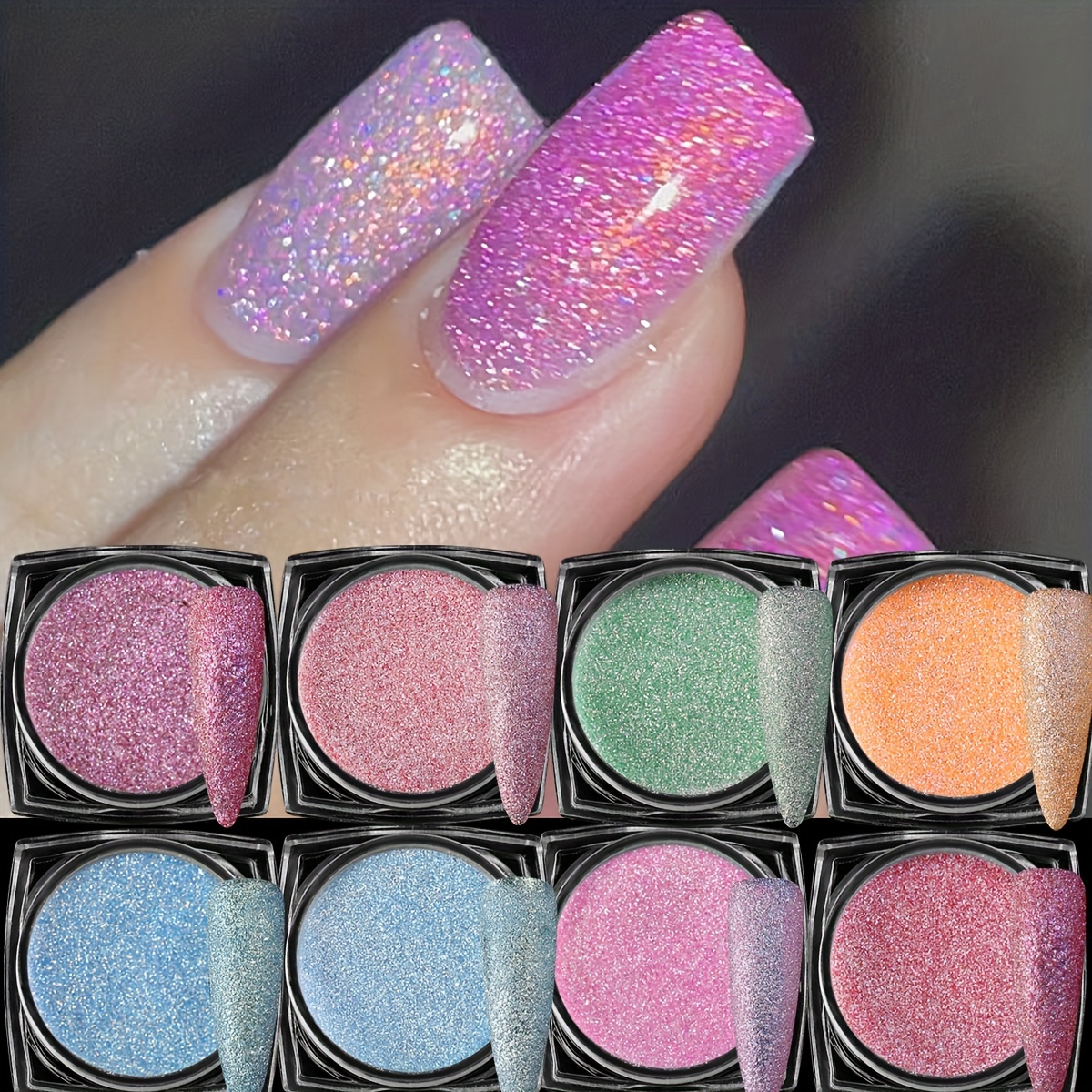 Reflective Glitter Nail Powder Sparkle Pinkish Silvery - Temu