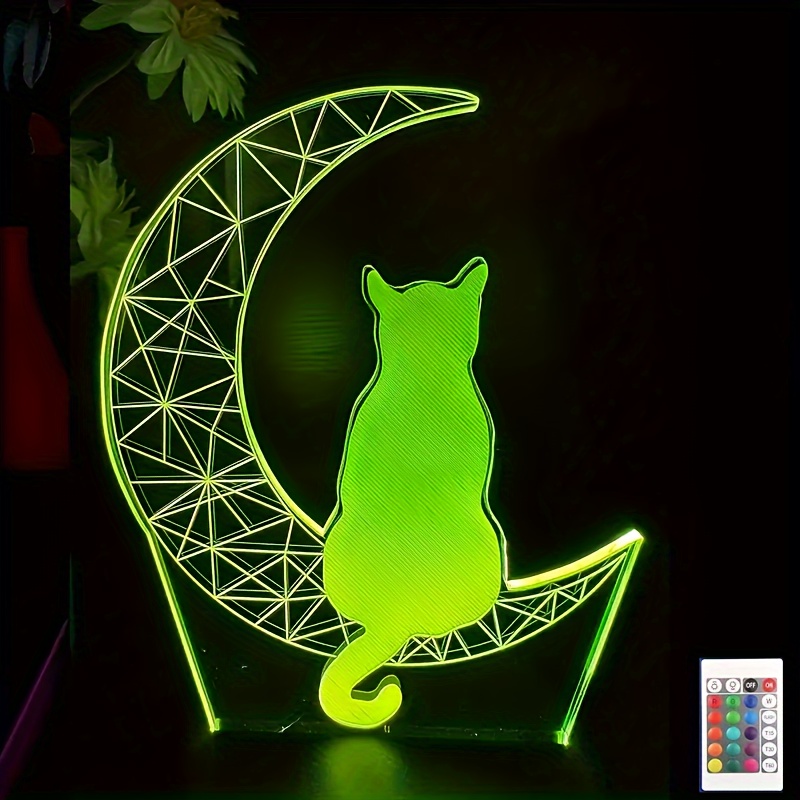 Cute Cat Moon Night Light 7 color Changing Led Table Lamp - Temu