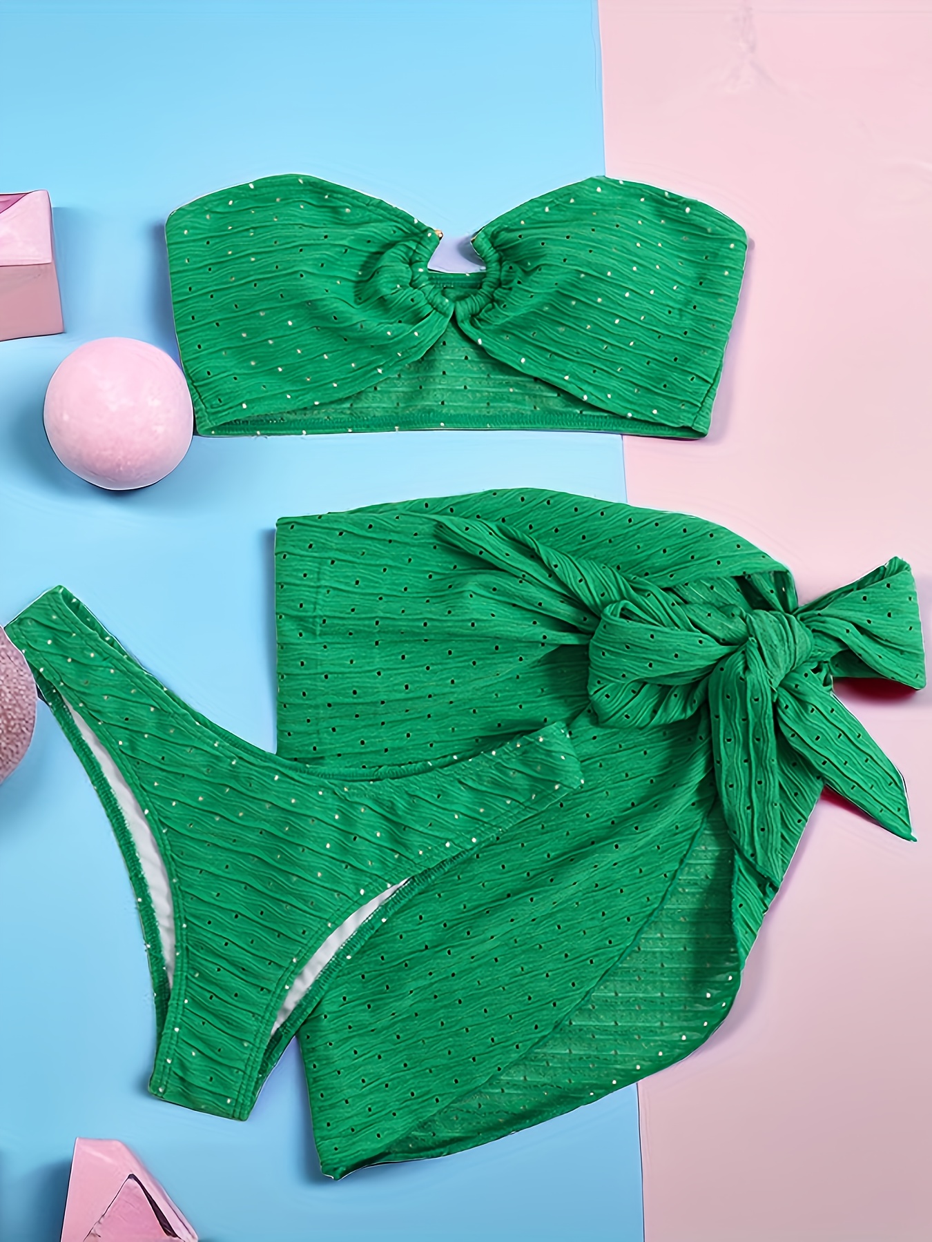Cut Out Plain Knot Shoulder 2 Piece Set Tankini, Green High Waisted Comfy  Swimsuits, Women's Swimwear & Clothing