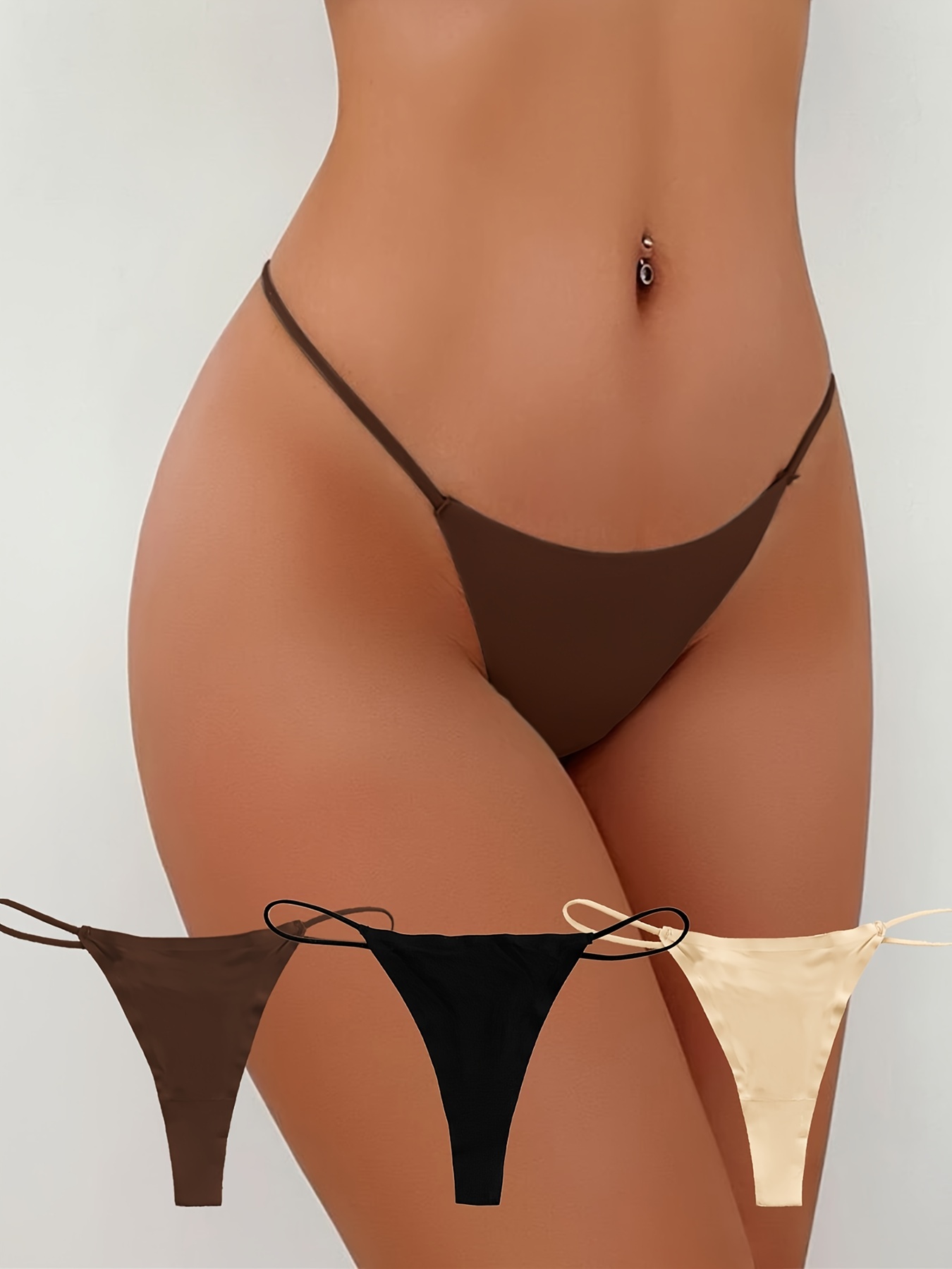 Hollow Out Stretch Bikini Thong for Women Seamless G-String