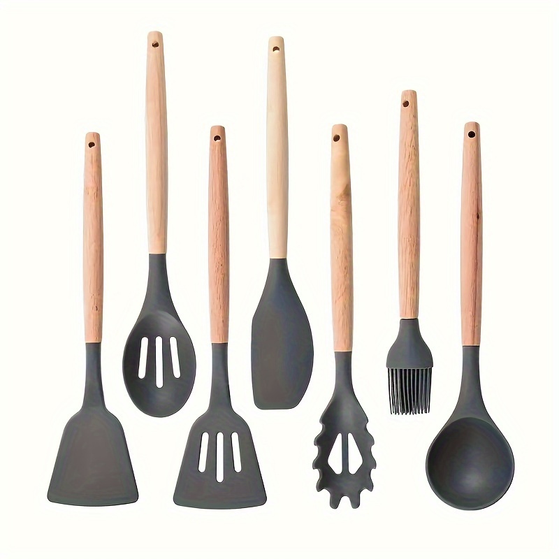 Silicone Cooking Utensils 11 Pieces Wooden Handles Cooking Tools
