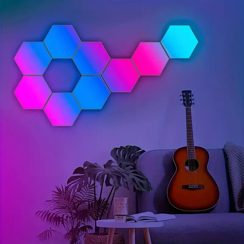 10pcs Smart RGB Hexagon LED Wall Lights With Sound Remote Control - Modular  Panels For Smart DIY Geometry Splicing And Sync With Music Perfect For Nig
