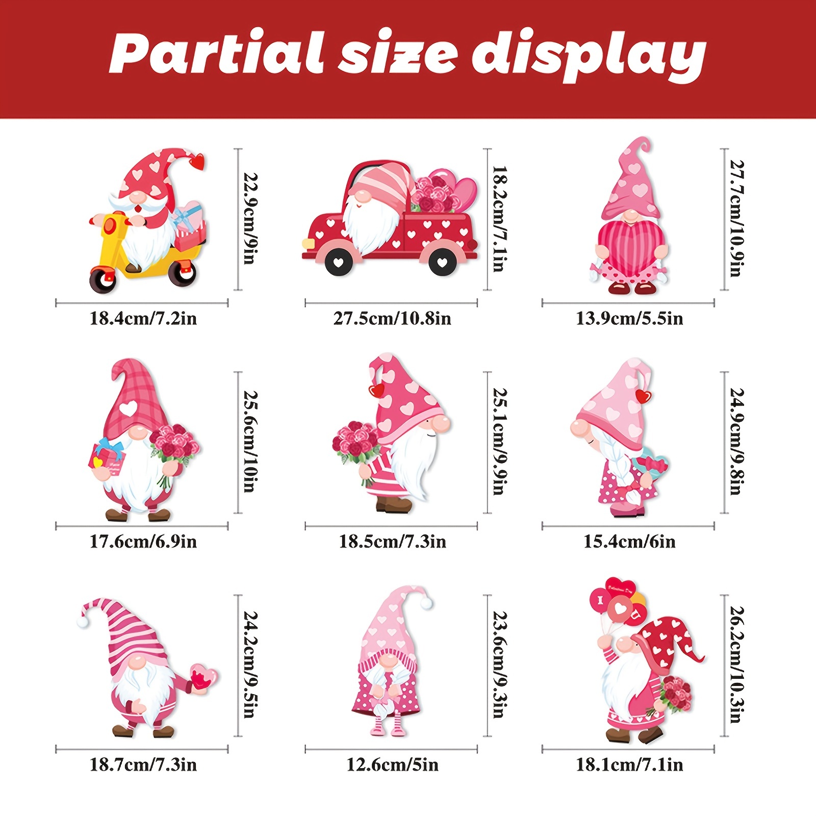 9pcs Valentines Day Gnome Window Clings, Valentine's Day Window