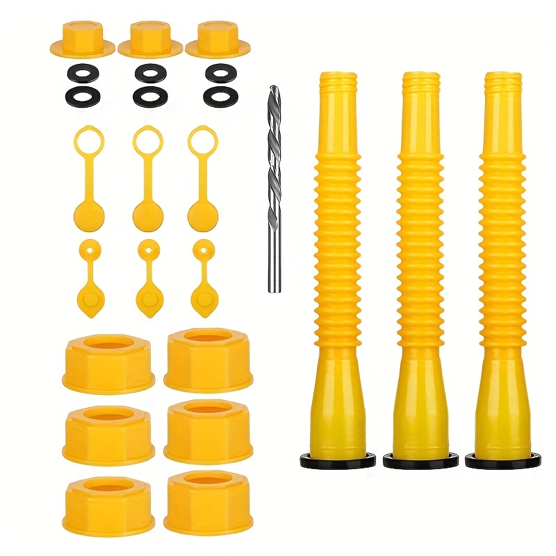 NEAGLORY 4-Kit Gas Can Spout Replacement, Flexible Pour Nozzle with Screw  Collar Caps, Spout, Spout Sealing Cap, Extra Rubber Gasket, 1 Drill Lid