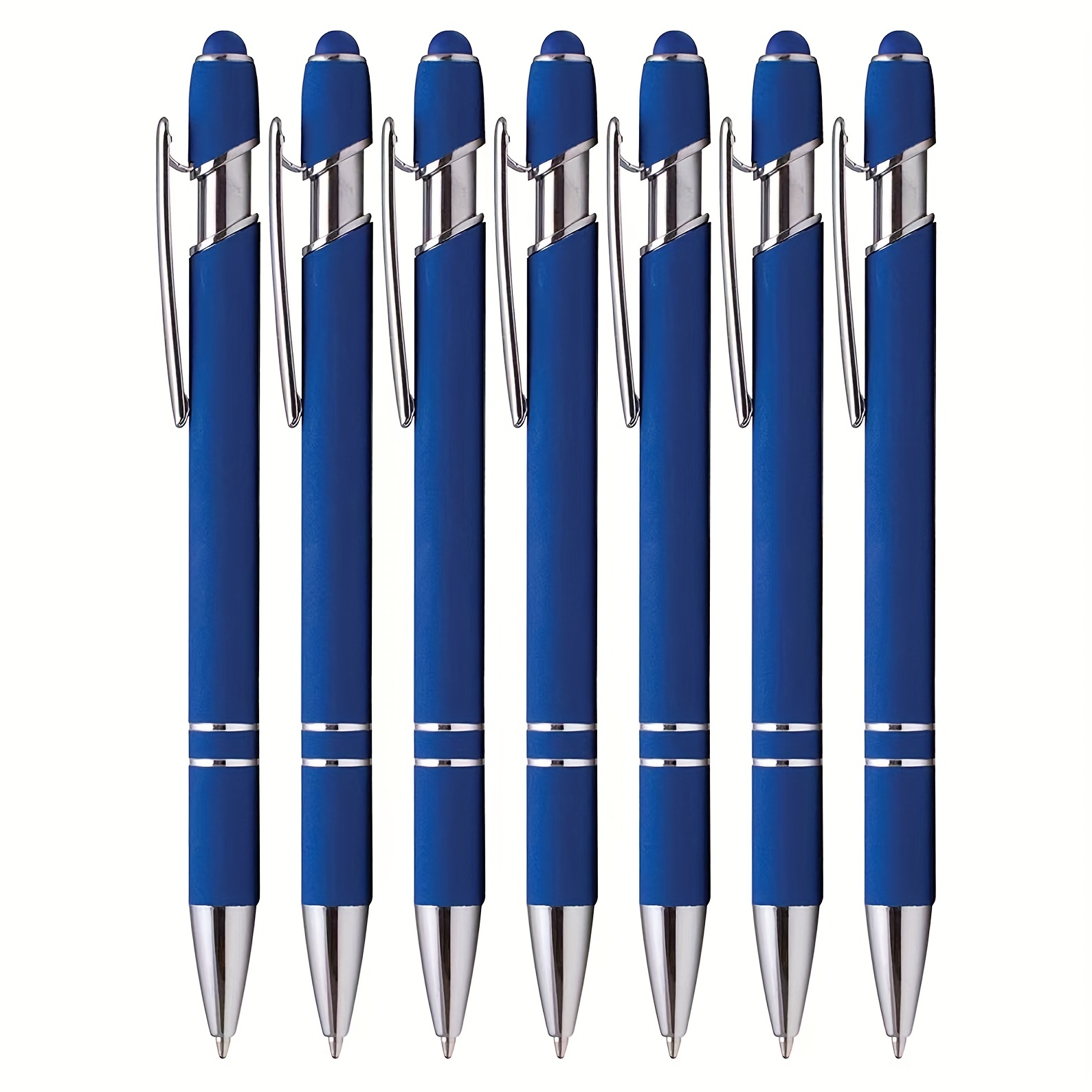 

7pcs Deep Blue Ballpoint Pens: 2-in-1 Metal Handwriting Pen With 1.0mm Medium Smooth Tip For Touch Screen Tablet Computers