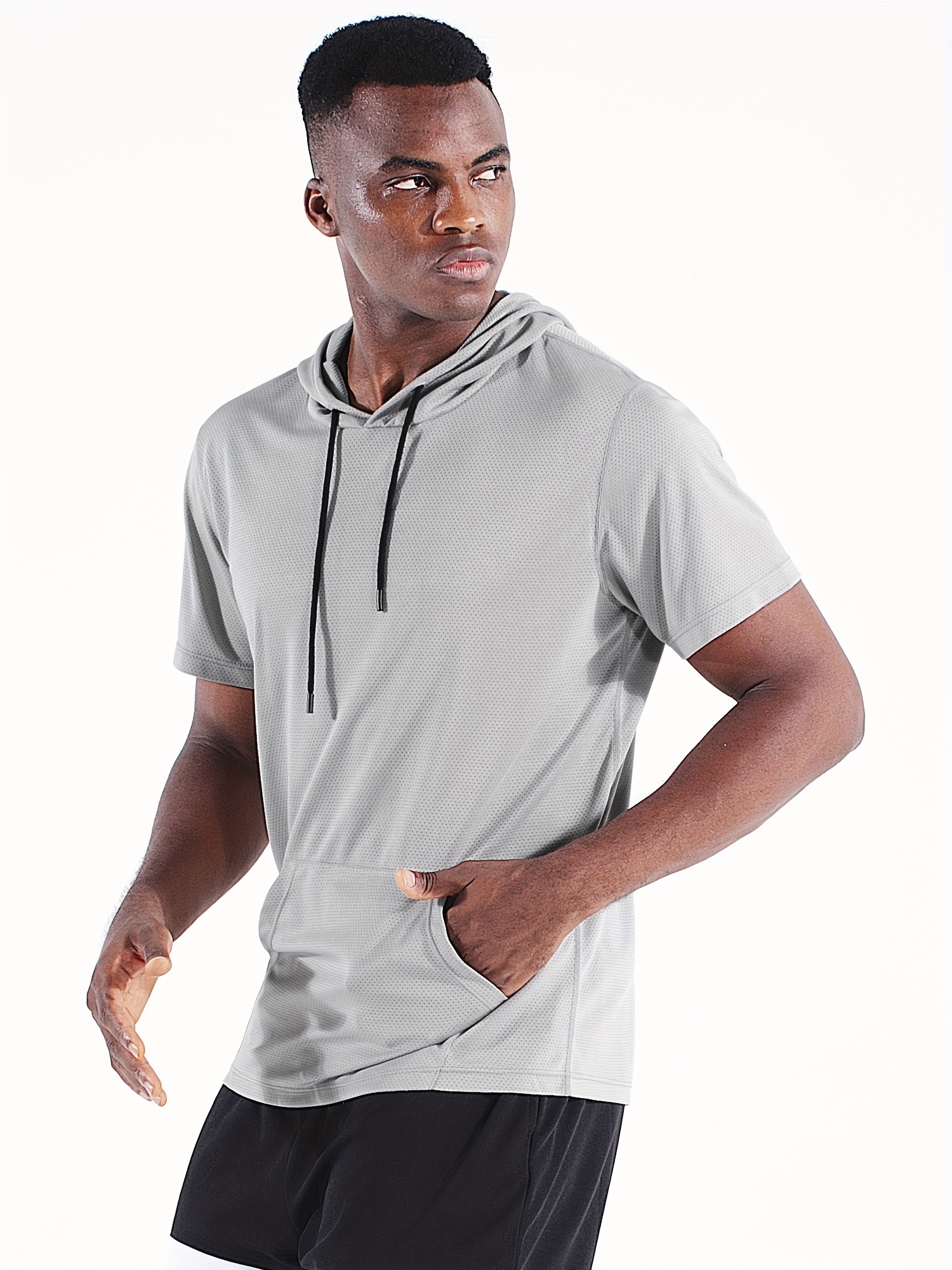 Men's Solid Quick Dry Hoodie Active Slightly Stretch - Temu