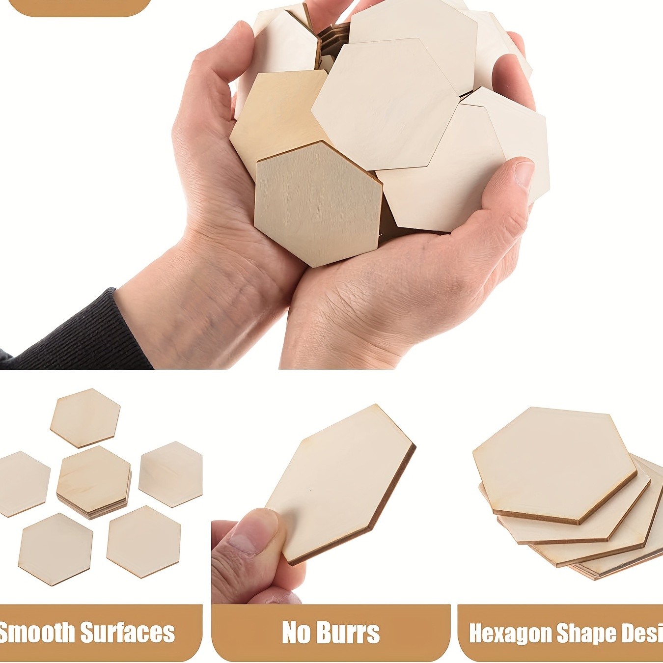 200pcs Unfinished Wood Cutout Hexagon Shape for Crafts, Various Sizes  Hexagon Wood Pieces Unfinished Blank Wood Slice Tiles with Double-Sided  Tape and