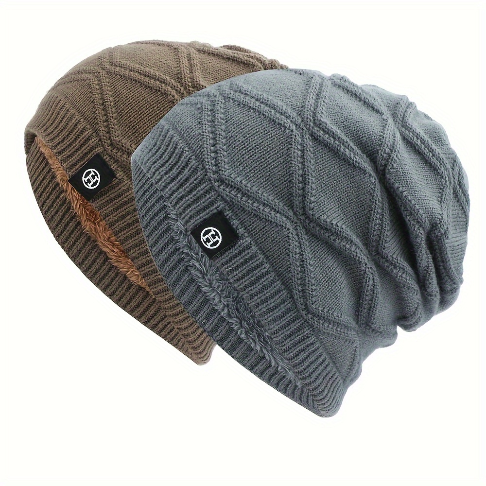 Winter Fashion Plus Velvet Knitted Hat Solid Color Casual - Temu