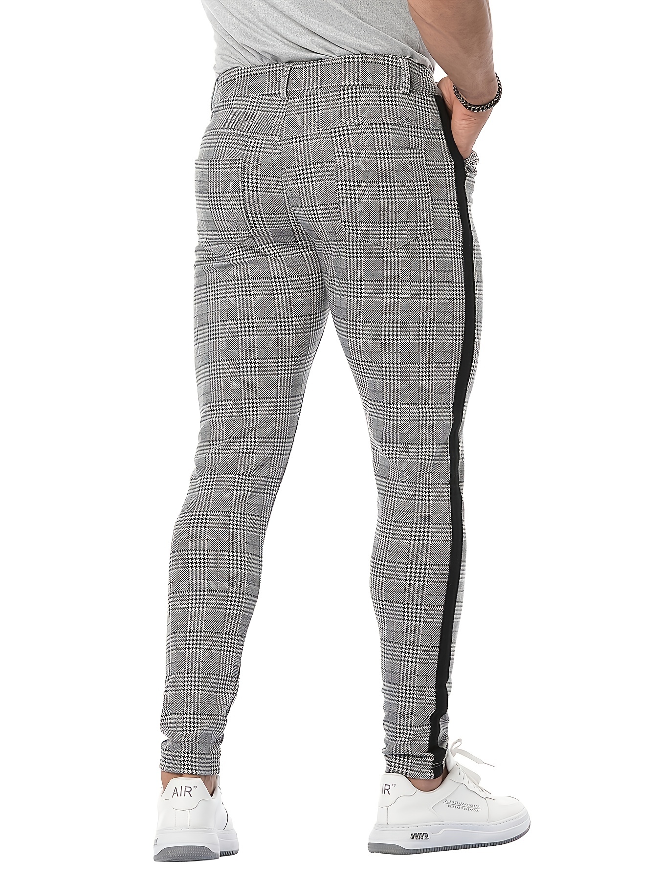  FXZMJN Pantalones de mezclilla ajustados a cuadros