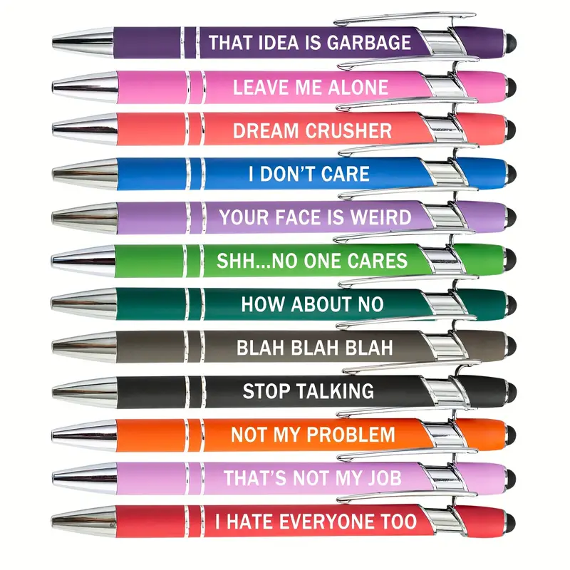 Funny Sarcastic Ballpoint Pens, Office Snarky Touch Screen Stylus Pen  Encouraging With Black Ink, Back To School, School Supplies, Kawaii  Stationery, Colors For School, Stationery, Writing Pens, Colored Markers,  Back To School 