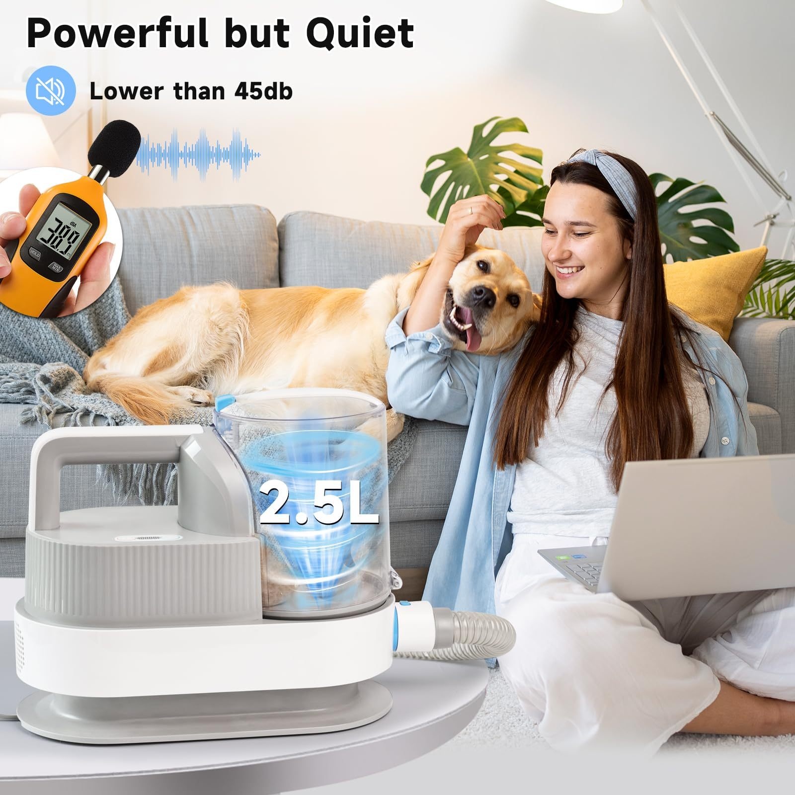 lvittyPet Kit de aseo para perros y aspiradora de pelo de mascotas (48 dB  de bajo ruido) Aspiradora de aseo de mascotas con potente succión de 13000
