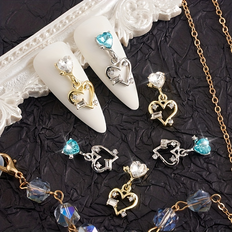 10Pcs 3D Dangle Nail Charms Luxury Jewelry Heart Pearl Crystal