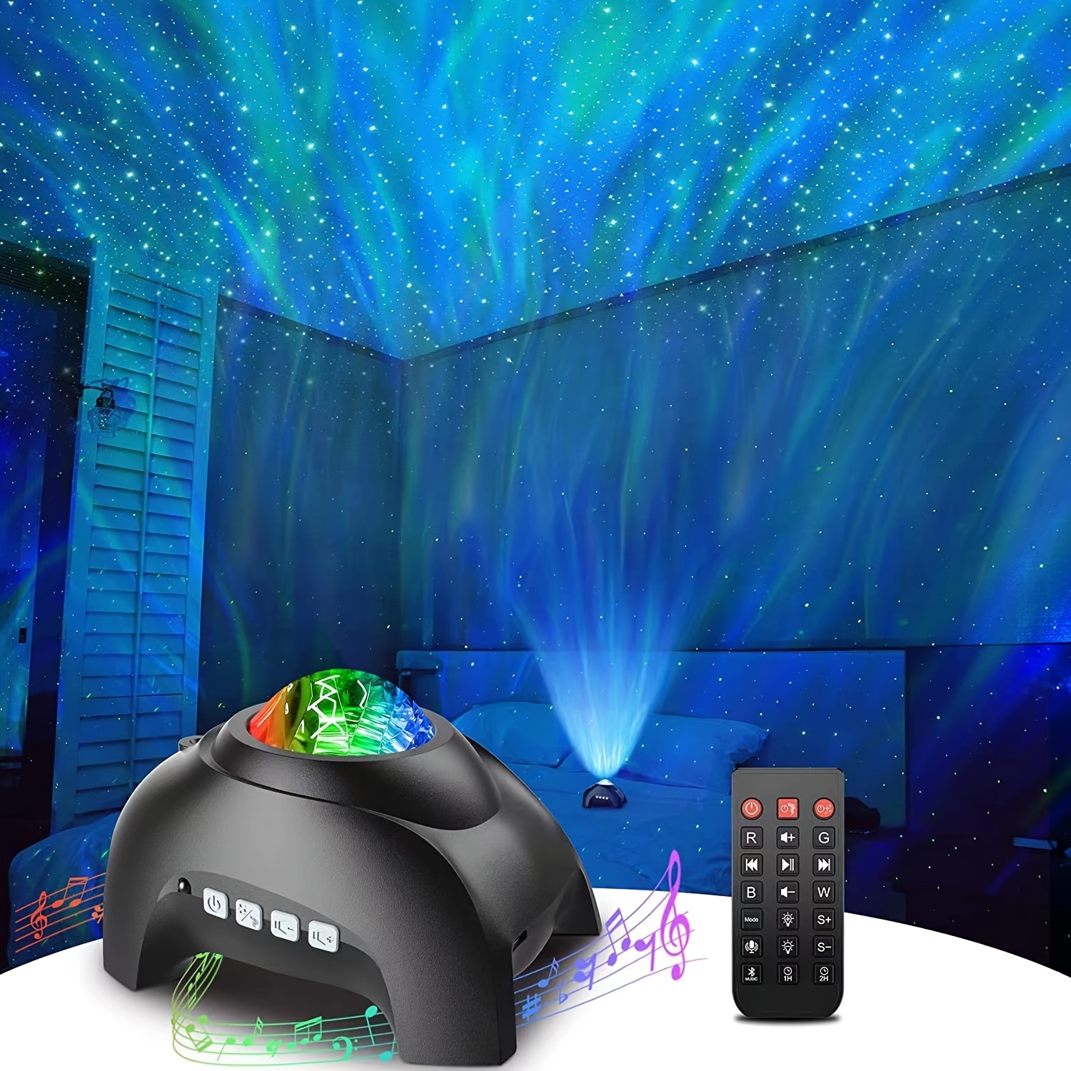 Star Projecteur Night Light, Projecteur Galaxy pour chambre à coucher,  Projecteur de ciel nocturne avec haut-parleur Bluetooth et 19 bruit blanc