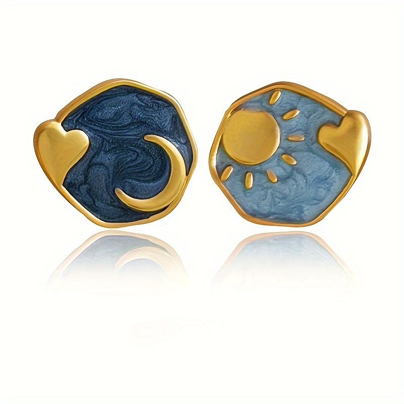 

Unique Irregular Asymmetric Round Design Stud Earrings Zinc Alloy 18k Plated Jewelry Personality Female Earrings