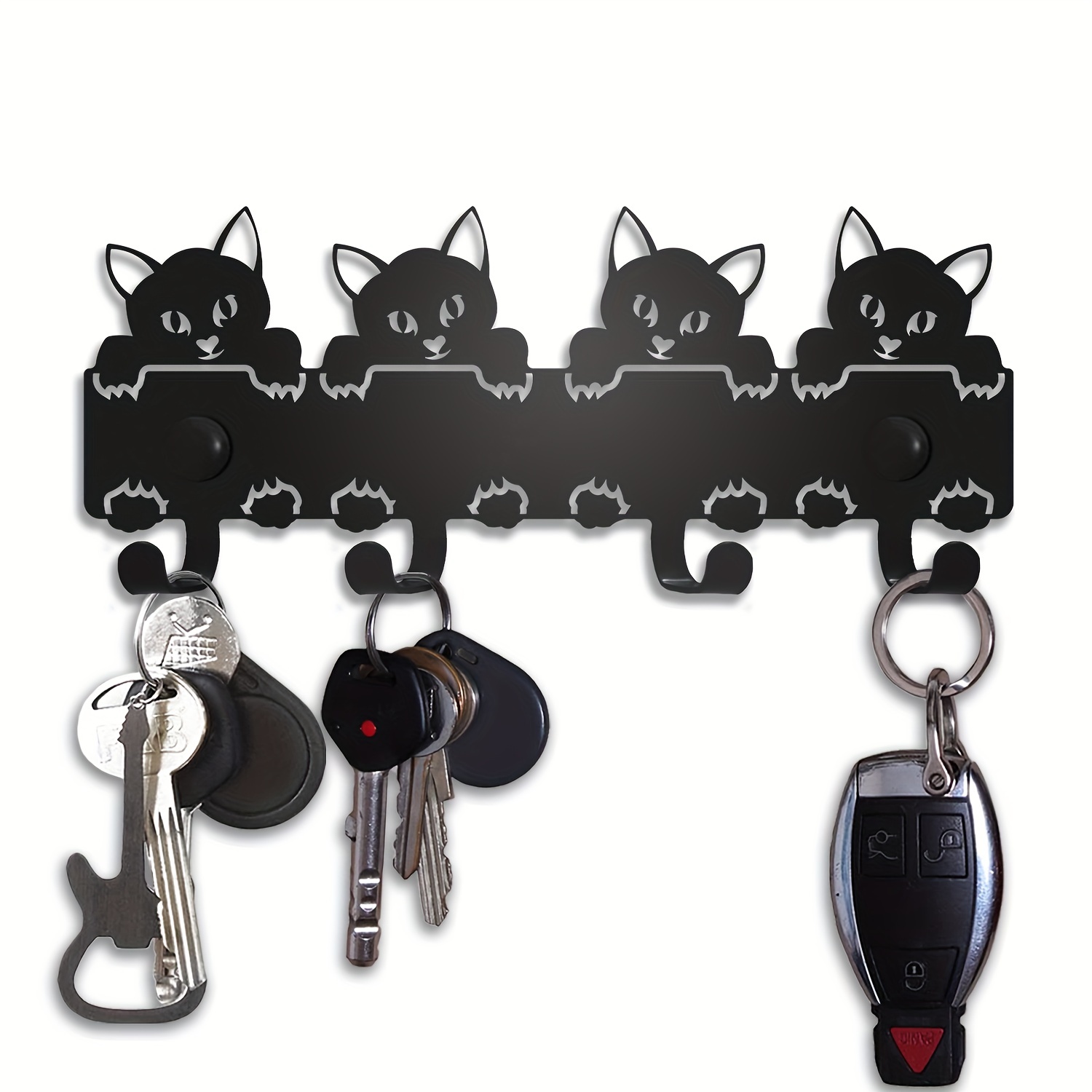 Cat Key Holder for Wall - Sweet Home Key Hanger for Wall | Black Metal  Hanger with 7 Hooks for Front Door Kitchen, Owl Family