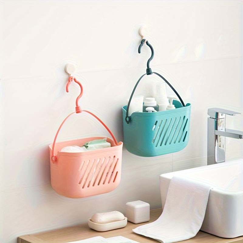 Plastic Hanging Shower Caddy Kitchen Bathroom Storage Basket with Rotatable  Hook 