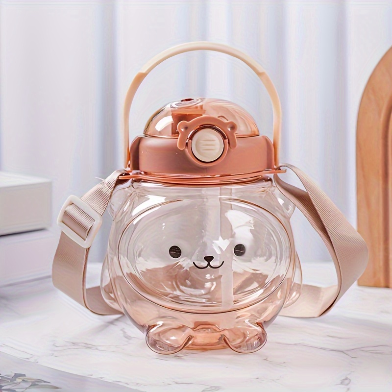 Cute Kawaii Bear Cartoon Water Glass Cup with Straw & Lid