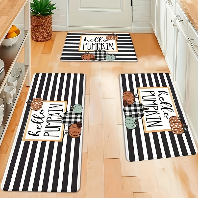 Pumpkin Garden Style Striped Doormat Classic Black White - Temu