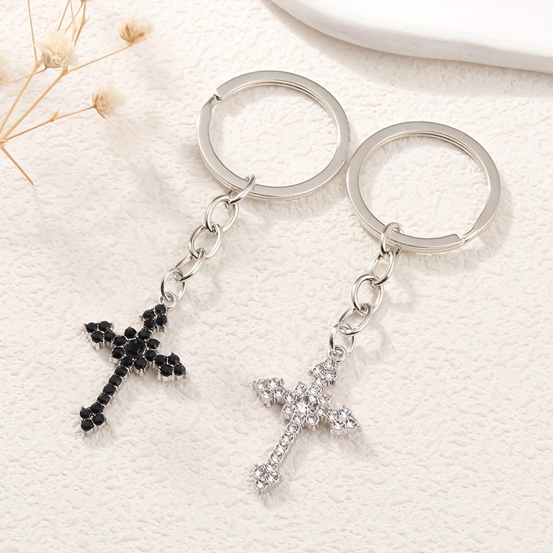 Rhinestone Cross Keychain Shiny Christian Key Ring - Temu Republic of Korea