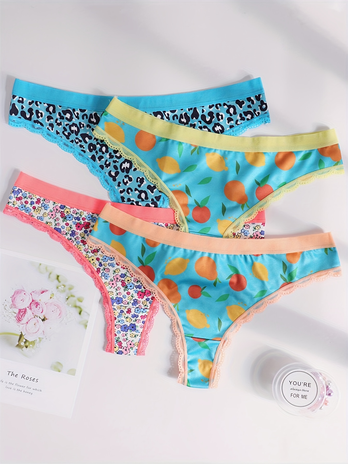 Fruit Heart Print Thongs Soft Comfy Lace Trim Panties - Temu Australia
